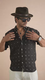 Bandhej Black Pure Linen Shirt