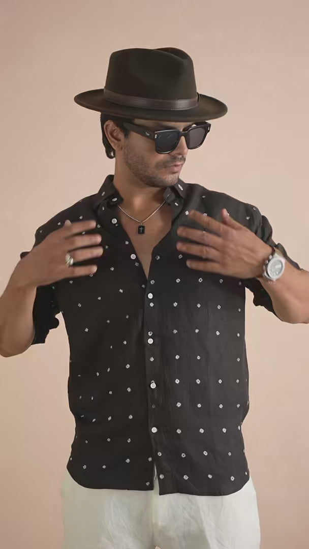 Bandhej Black Pure Linen Shirt