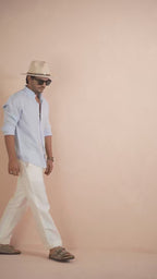 Solid Baby Blue Pure Linen Shirt