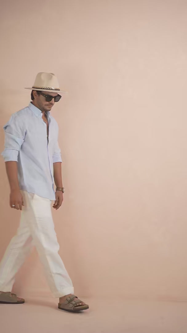 Solid Baby Blue Pure Linen Shirt