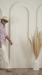 Floral Block Print Indigo Pure Linen Shirt