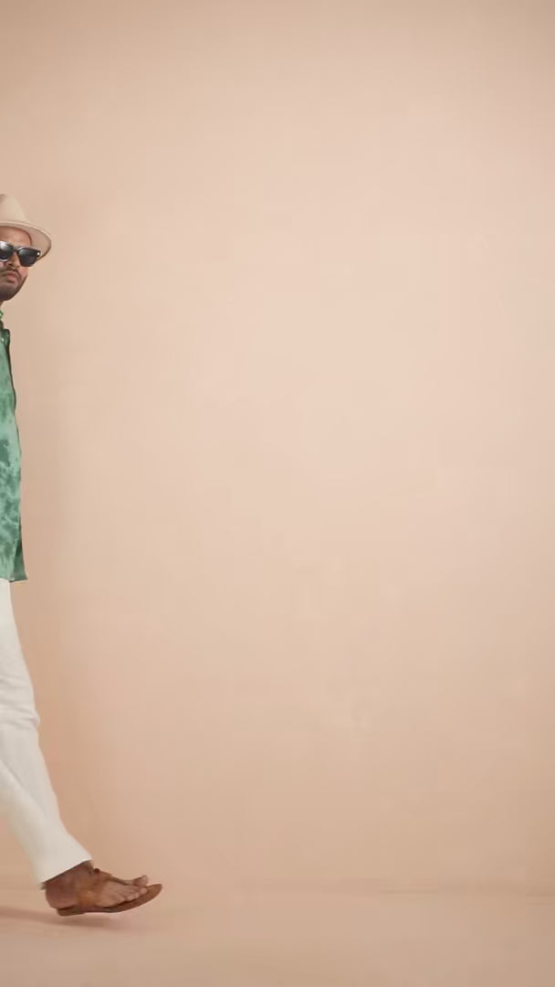 Dusty Teal Green Tie-Dye Linen Shirt