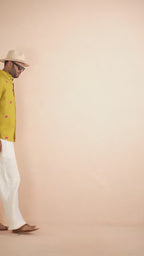 Mustard with Pink Bandhani pure linen shirt