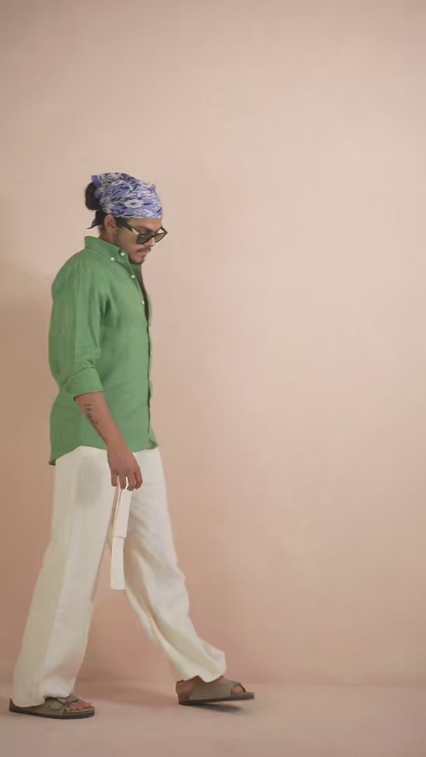 Solid Sage Green Pure Linen Shirt