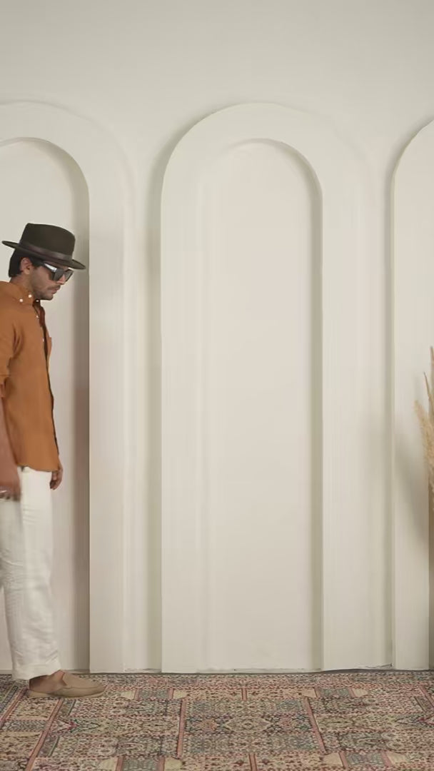 Solid Terracotta Orange Pure Linen Shirt