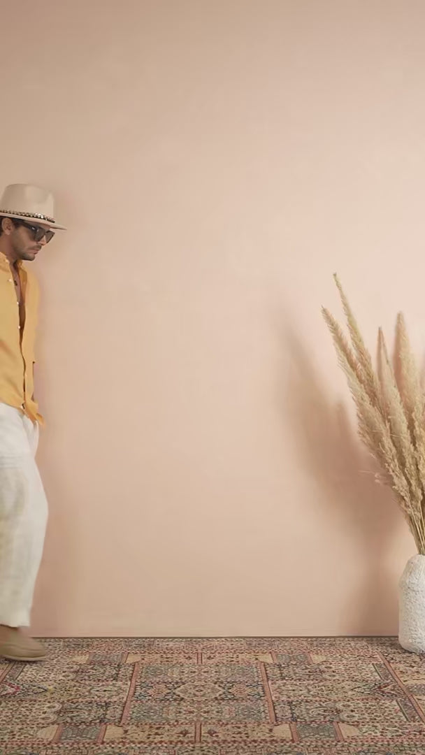 Solid Warm Golden Apricot Pure Linen Shirt