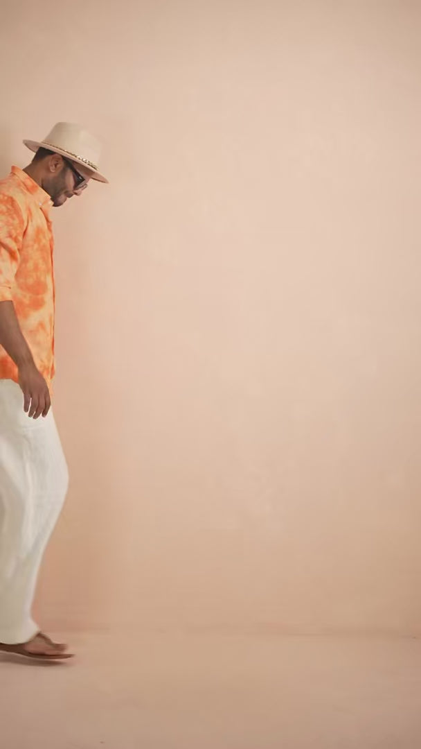 Peach Orange Tie-Dye Linen Shirt