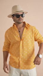 Bandhej Tangerine Orange Pure Linen Shirt