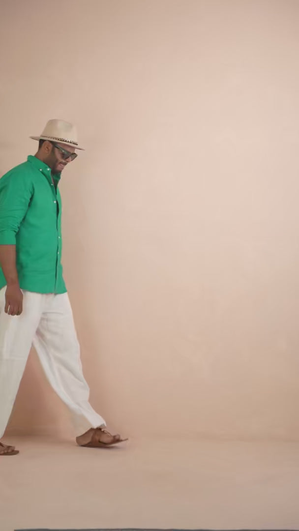 Solid Teal Green Pure Linen Shirt