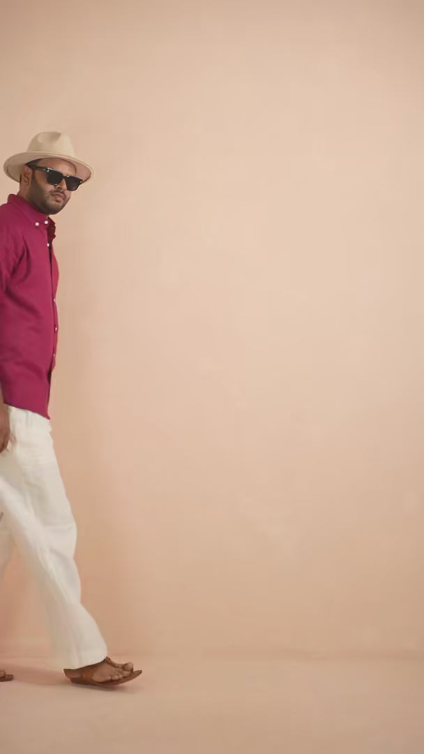 Burgundy Red Pure Linen Shirt