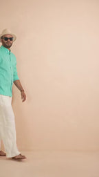 Solid Tiffany Blue Pure Linen Shirt