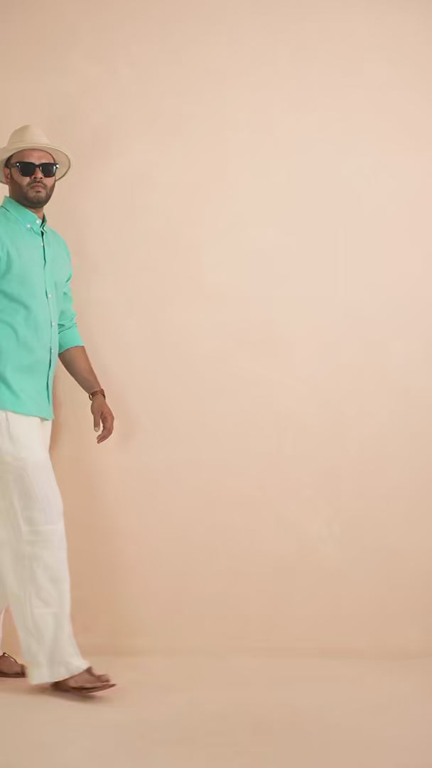 Solid Tiffany Blue Pure Linen Shirt