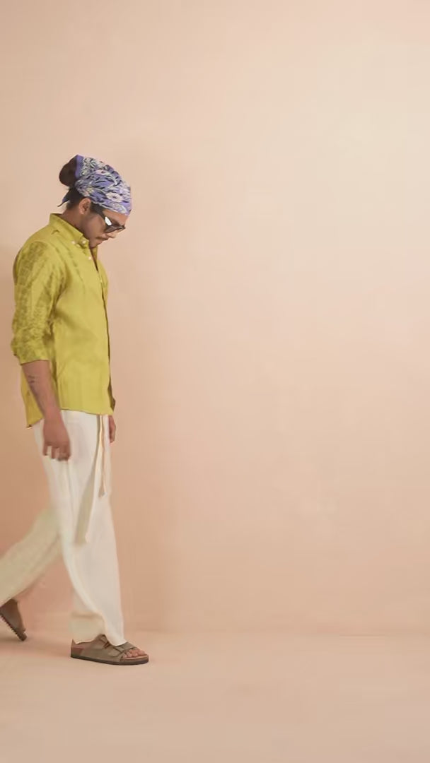 Tie & Dye Washed Olive Pure Linen Shirt