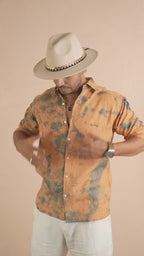 Tie & Dye Peach Orange Pure Linen Shirt