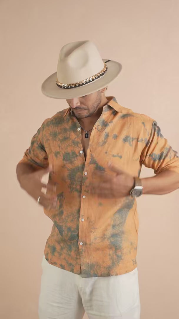 Tie & Dye Peach Orange Pure Linen Shirt