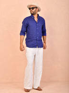 Solid Cobalt Blue Pure Linen Shirt