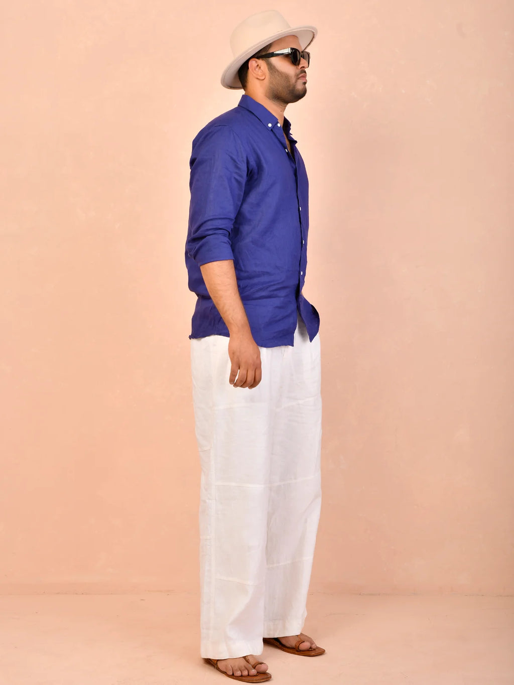 Solid Cobalt Blue Pure Linen Shirt