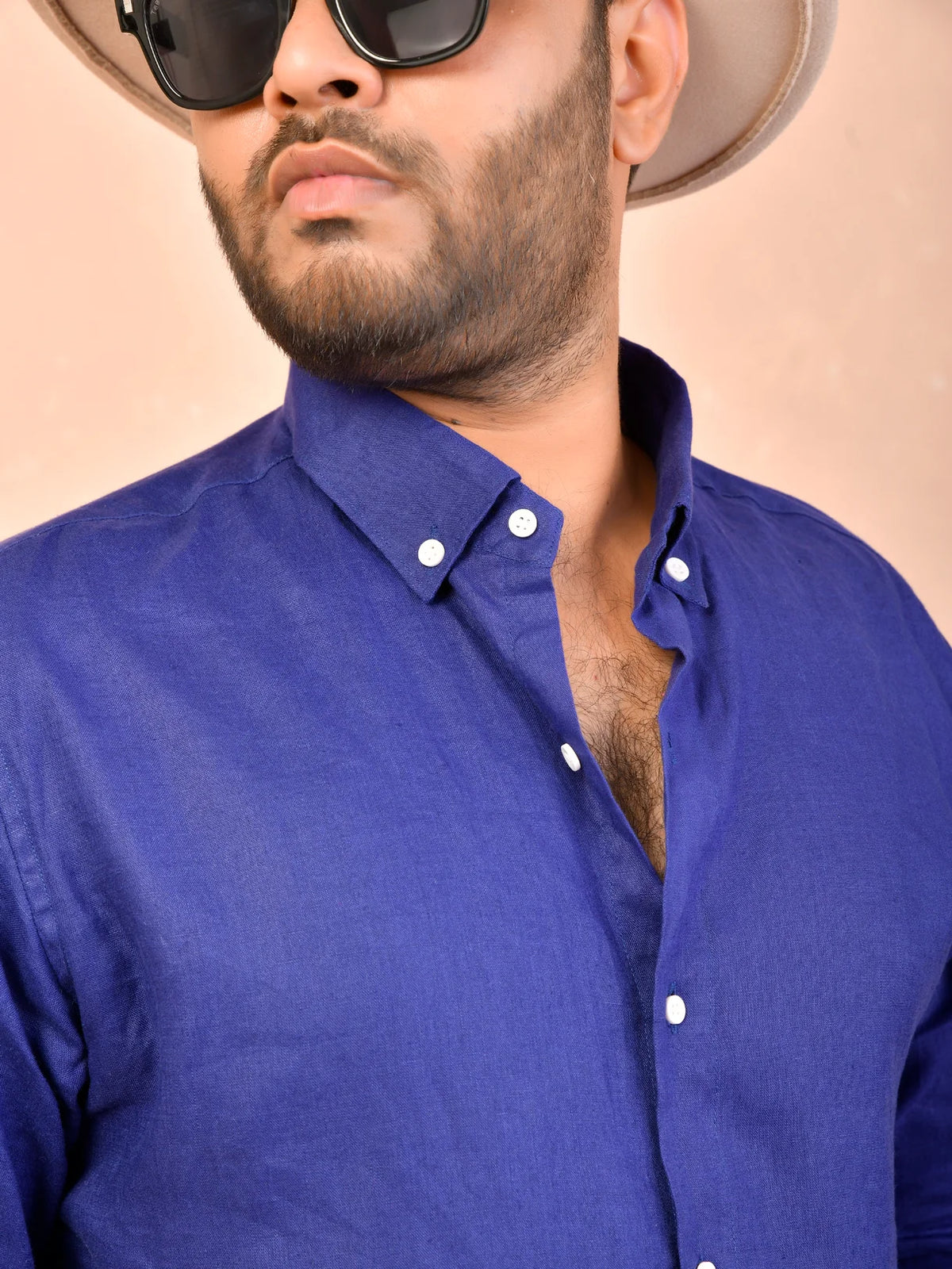 Solid Cobalt Blue Pure Linen Shirt