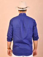 Solid Cobalt Blue Pure Linen Shirt