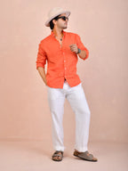 Solid Coral Orange Pure Linen Shirt