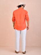 Solid Coral Orange Pure Linen Shirt