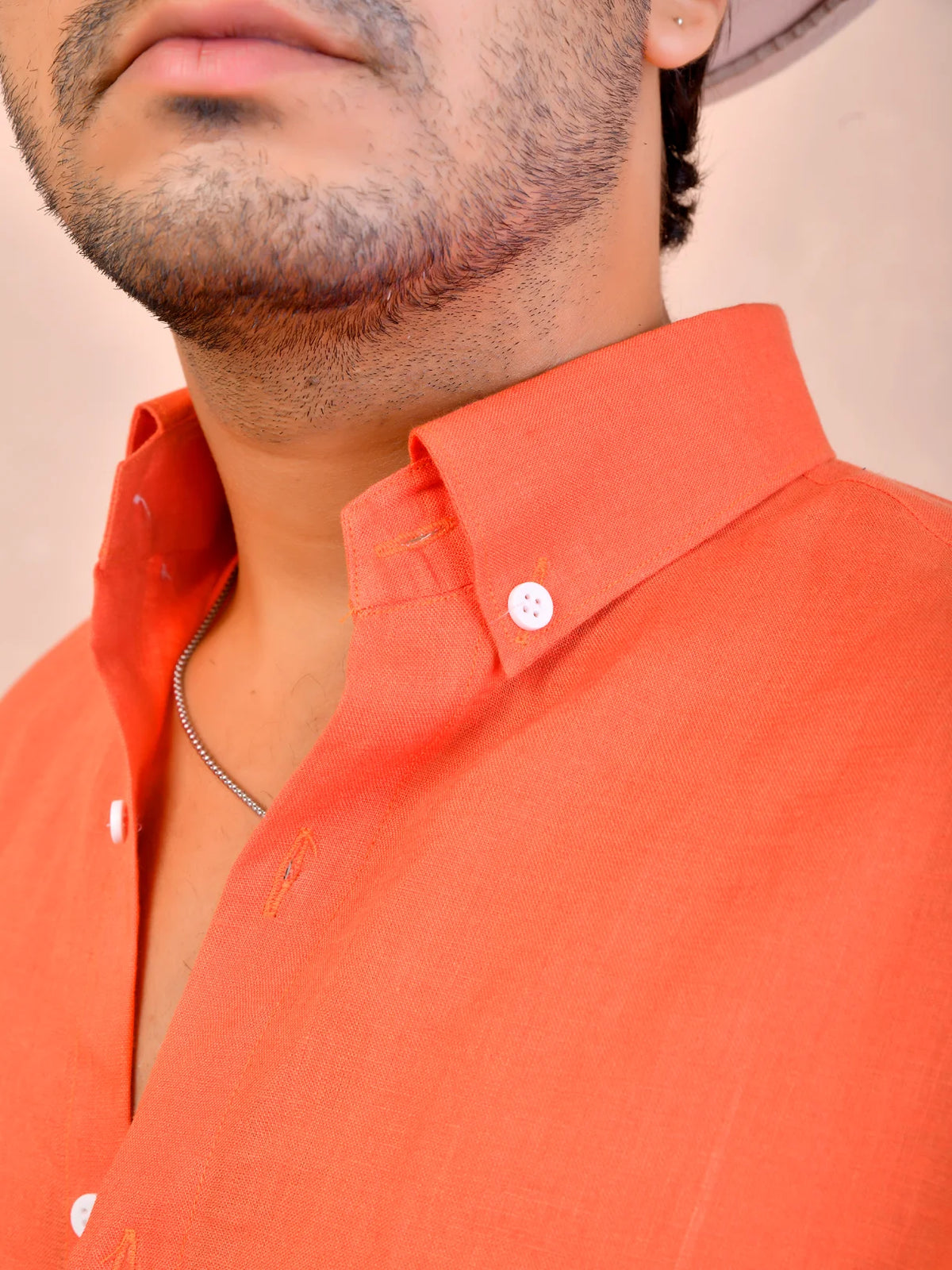 Solid Coral Orange Pure Linen Shirt