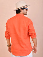 Solid Coral Orange Pure Linen Shirt