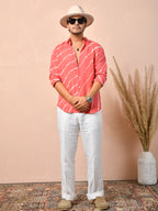 Leheriya Coral Red Pure Linen Shirt