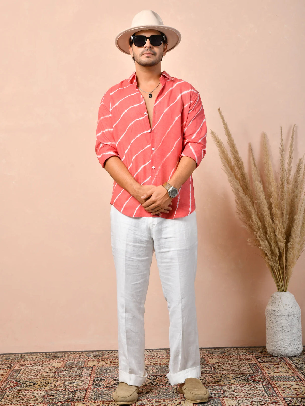 Leheriya Coral Red Pure Linen Shirt
