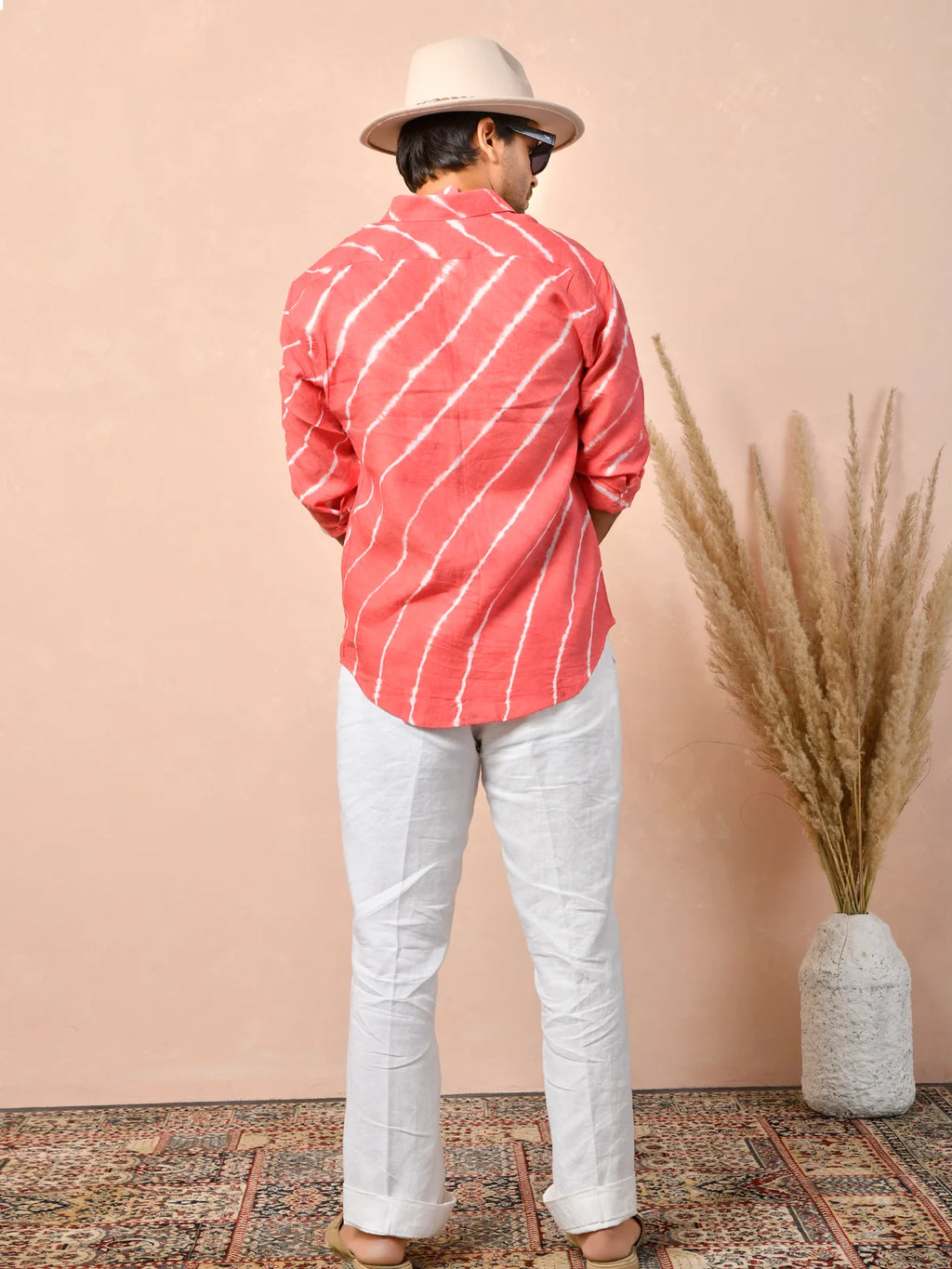 Leheriya Coral Red Pure Linen Shirt