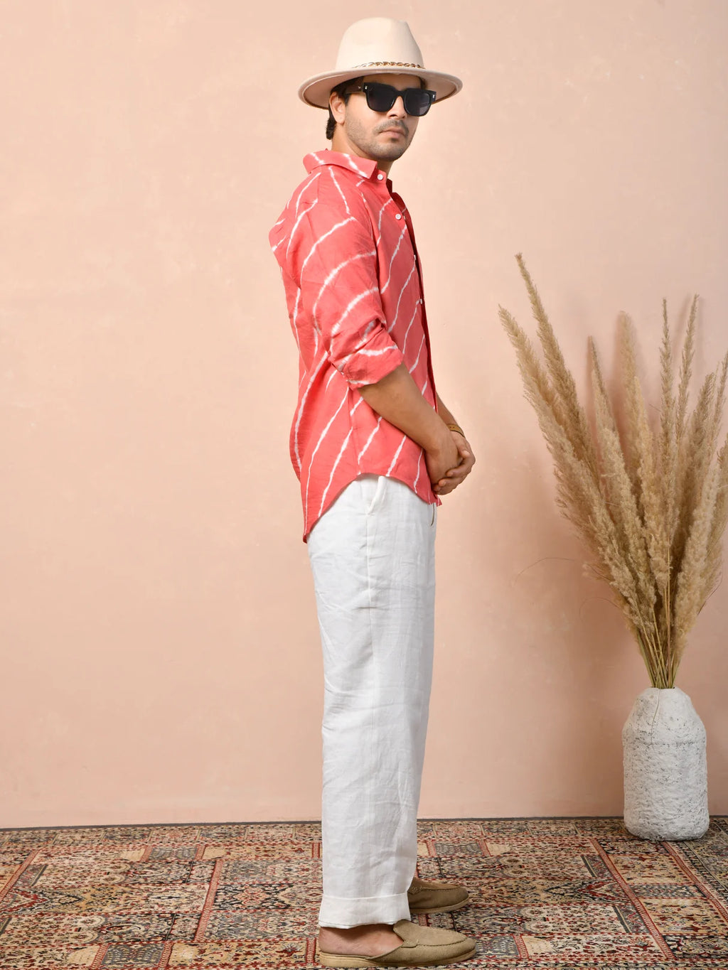 Leheriya Coral Red Pure Linen Shirt