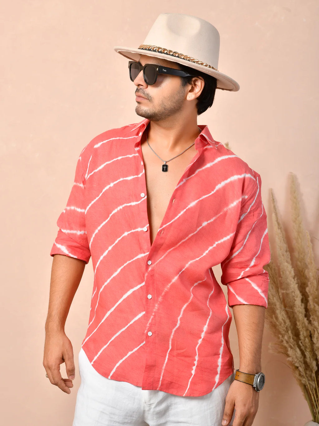 Leheriya Coral Red Pure Linen Shirt