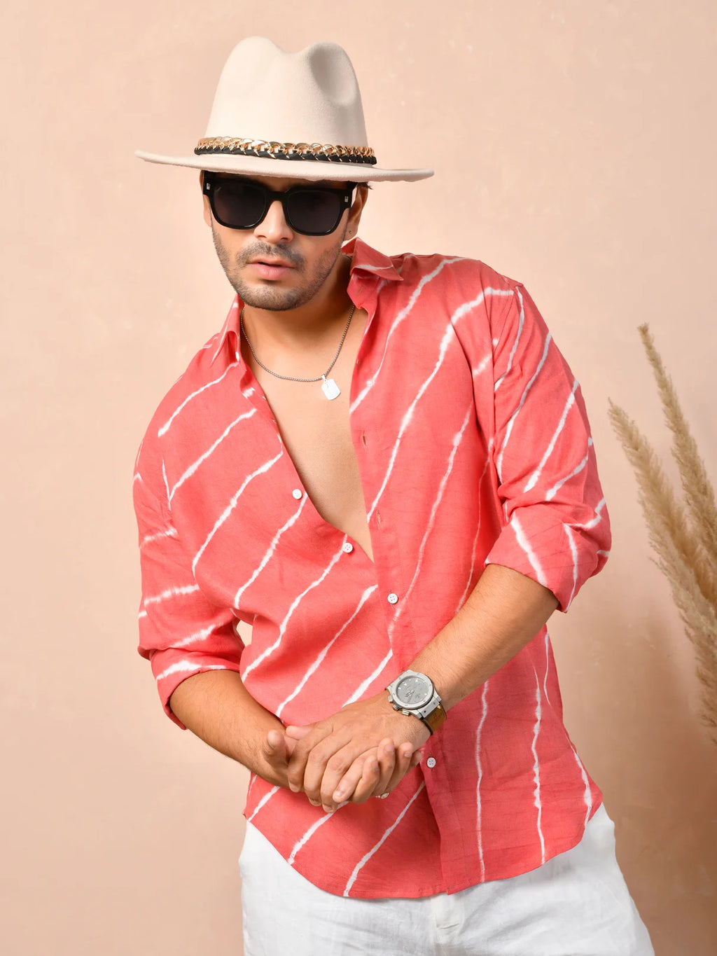 Leheriya Coral Red Pure Linen Shirt