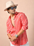 Leheriya Coral Red Pure Linen Shirt