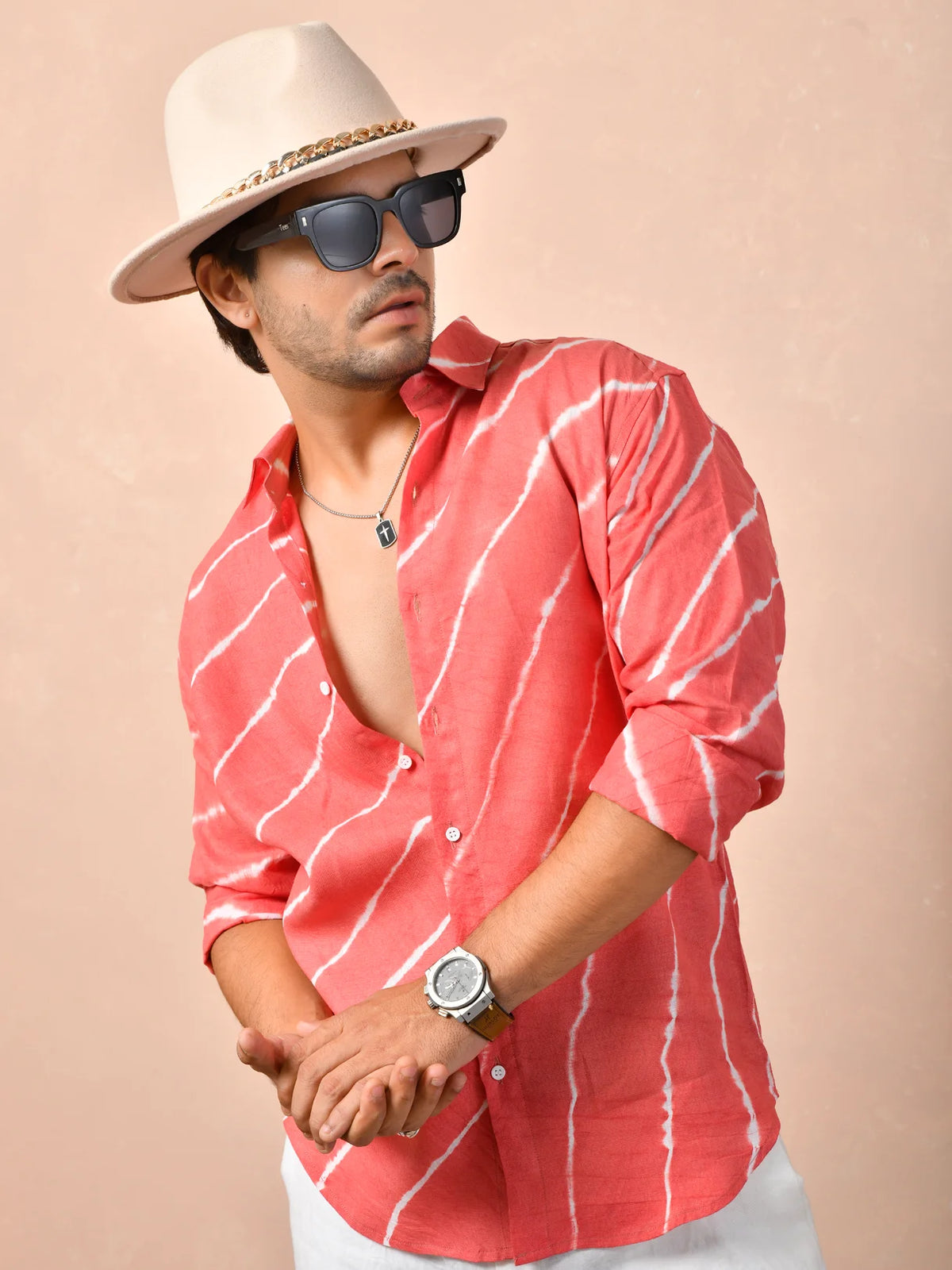 Leheriya Coral Red Pure Linen Shirt