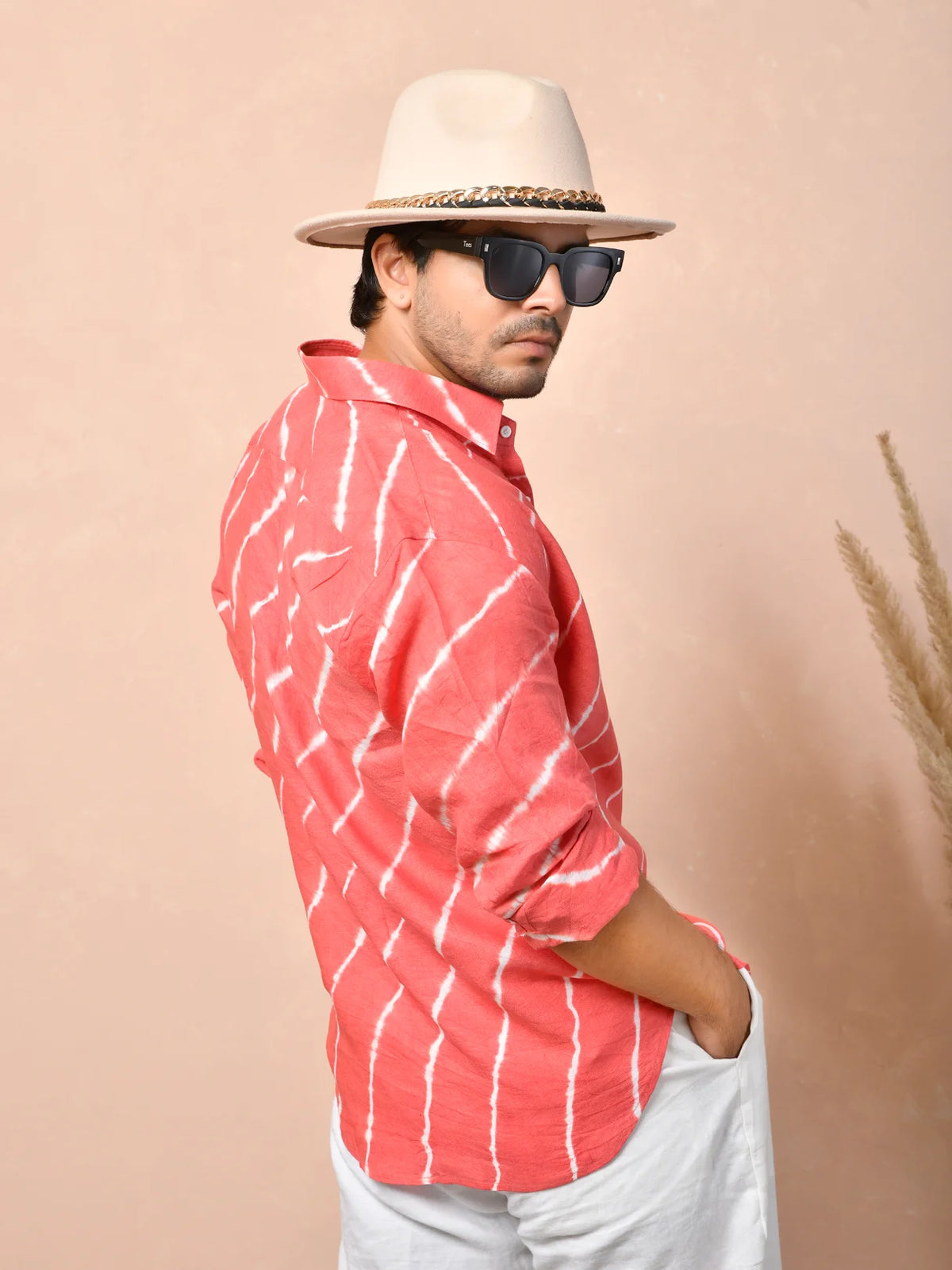 Leheriya Coral Red Pure Linen Shirt