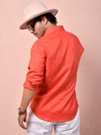 Bandhej Coral Red Pure Linen Shirt