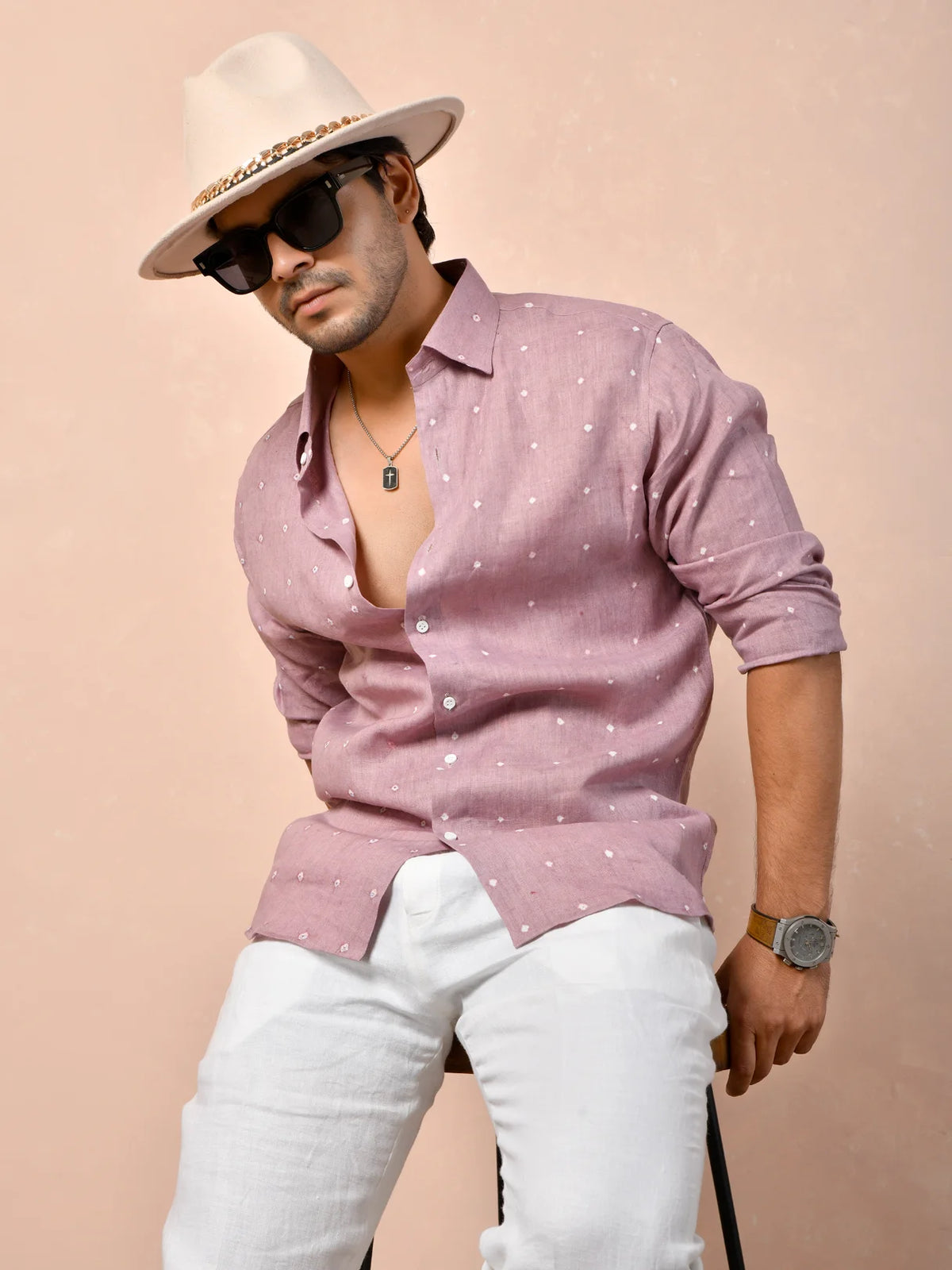 Bandhani Dusty Mauve Pure Linen Shirt