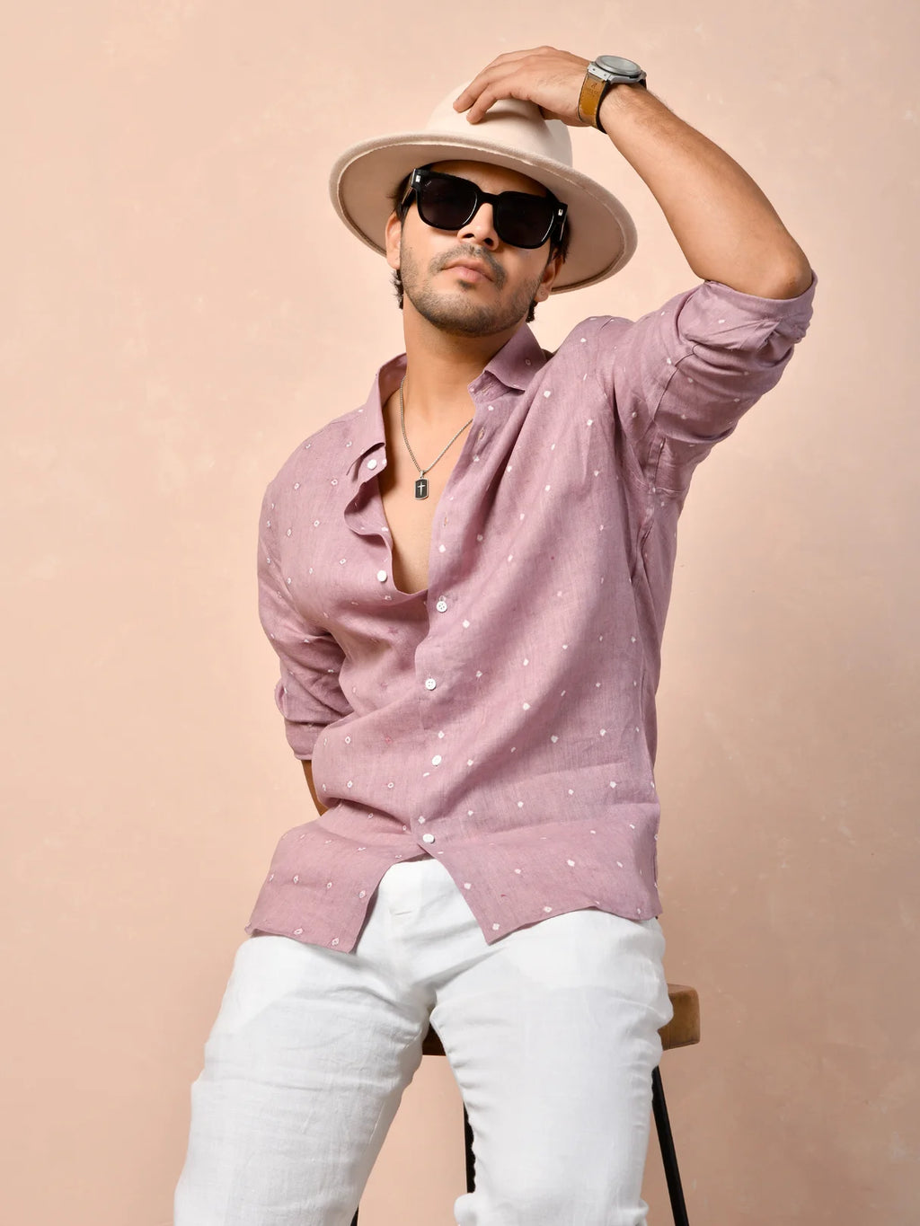 Bandhani Dusty Mauve Pure Linen Shirt