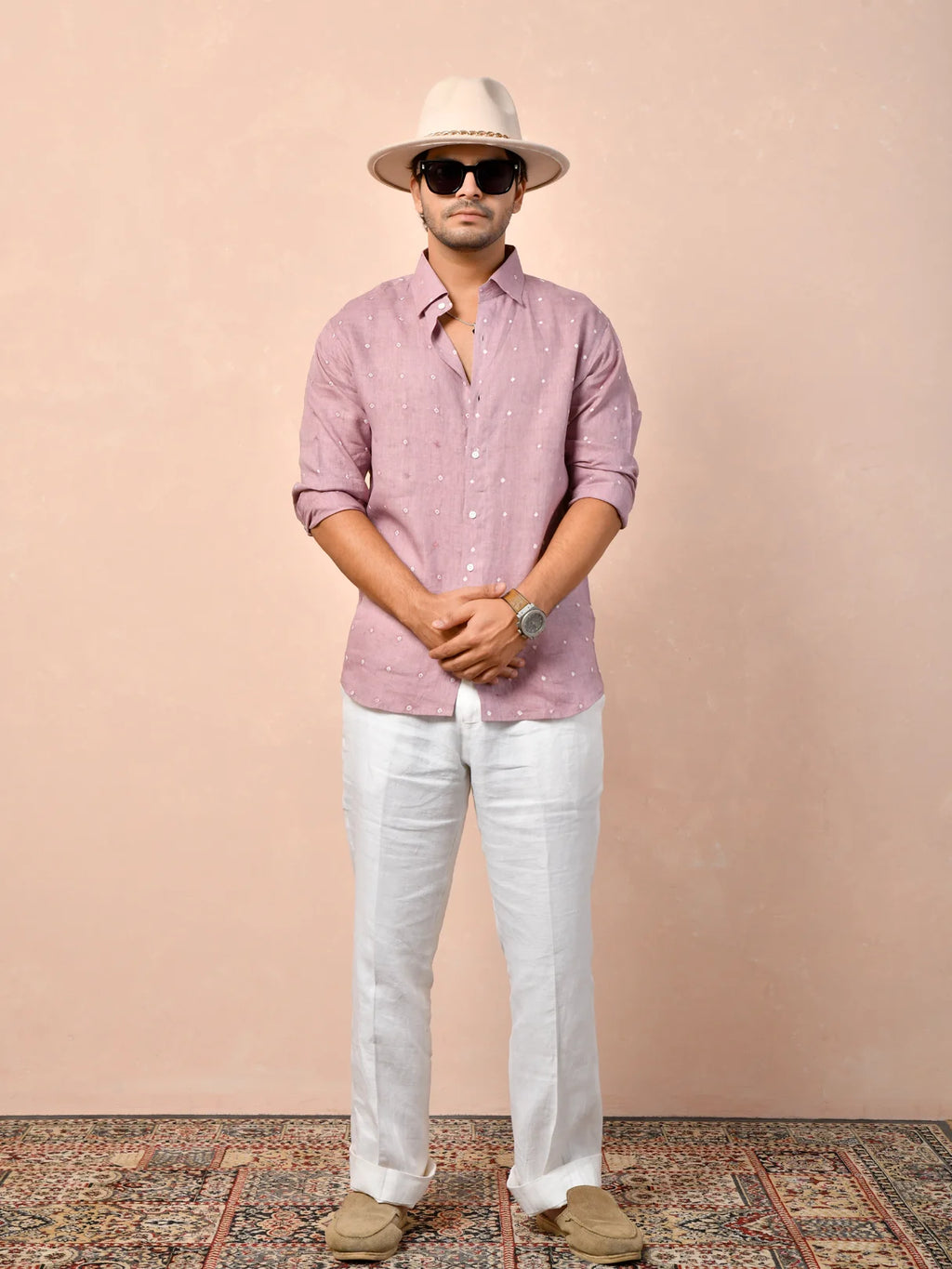 Bandhani Dusty Mauve Pure Linen Shirt