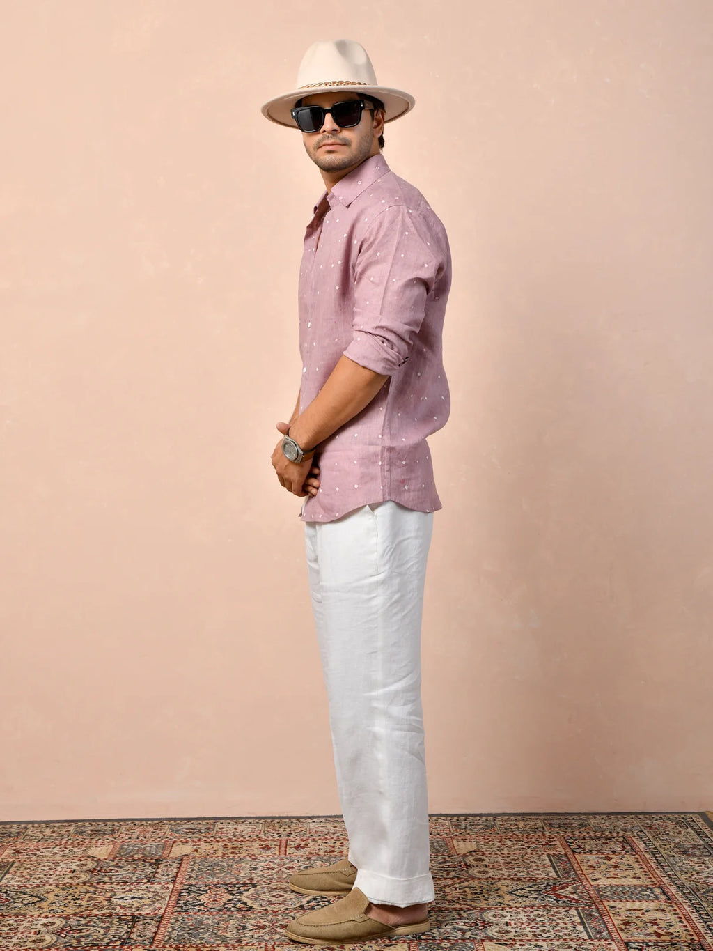 Bandhani Dusty Mauve Pure Linen Shirt