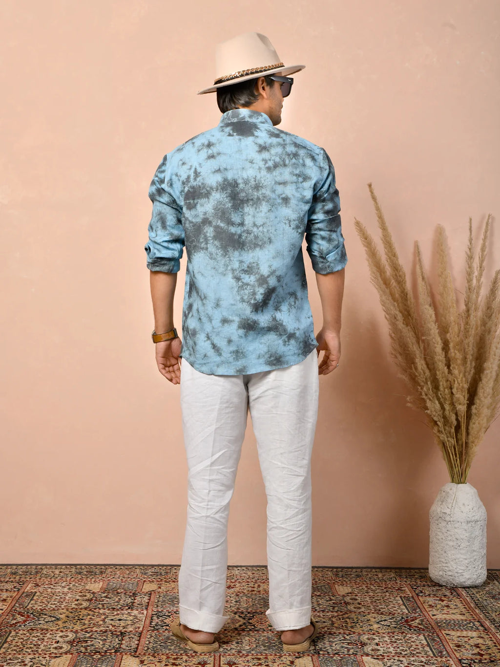 Tie & Dye Dusty Sky Blue Pure Linen Shirt