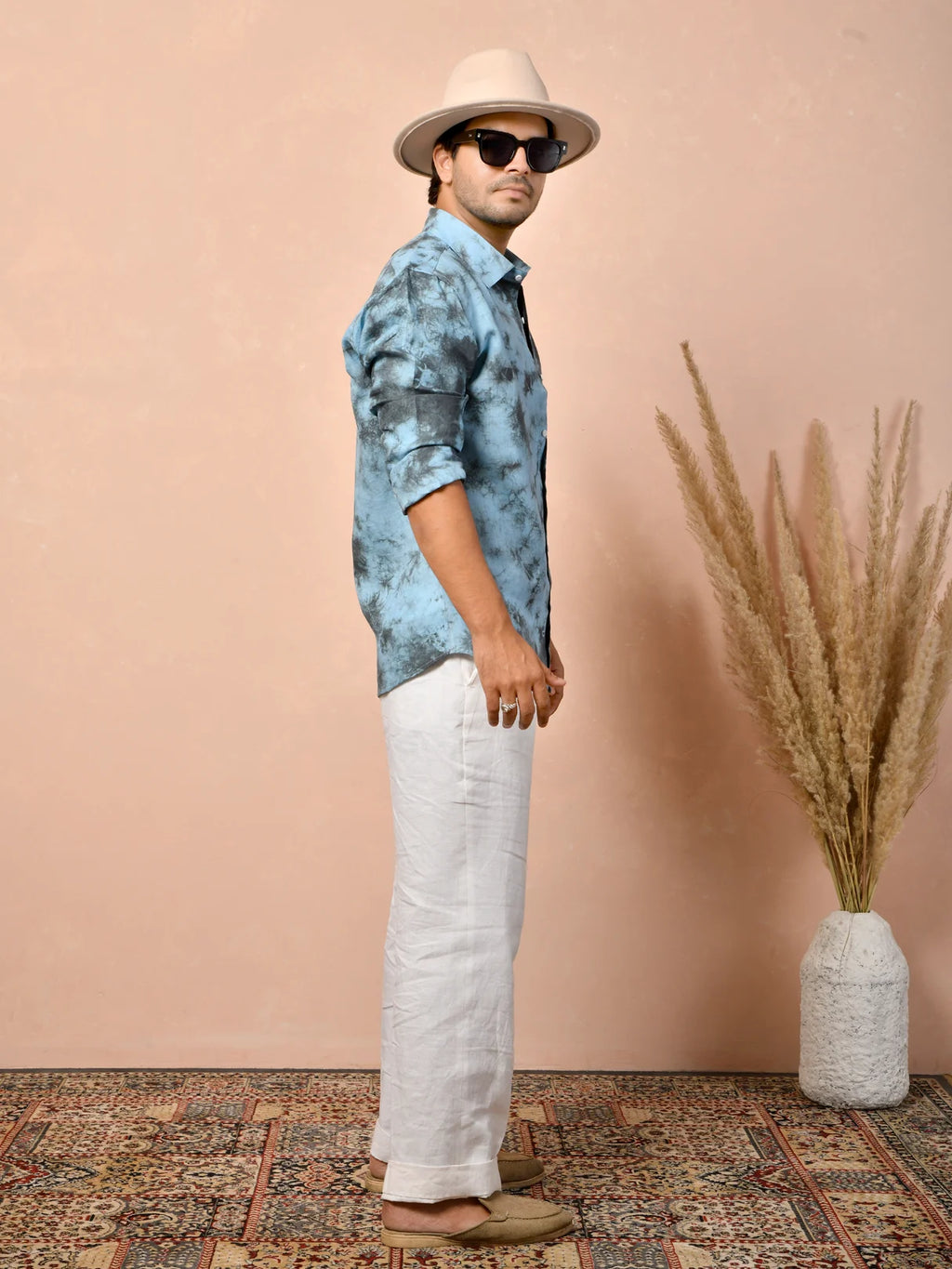 Tie & Dye Dusty Sky Blue Pure Linen Shirt
