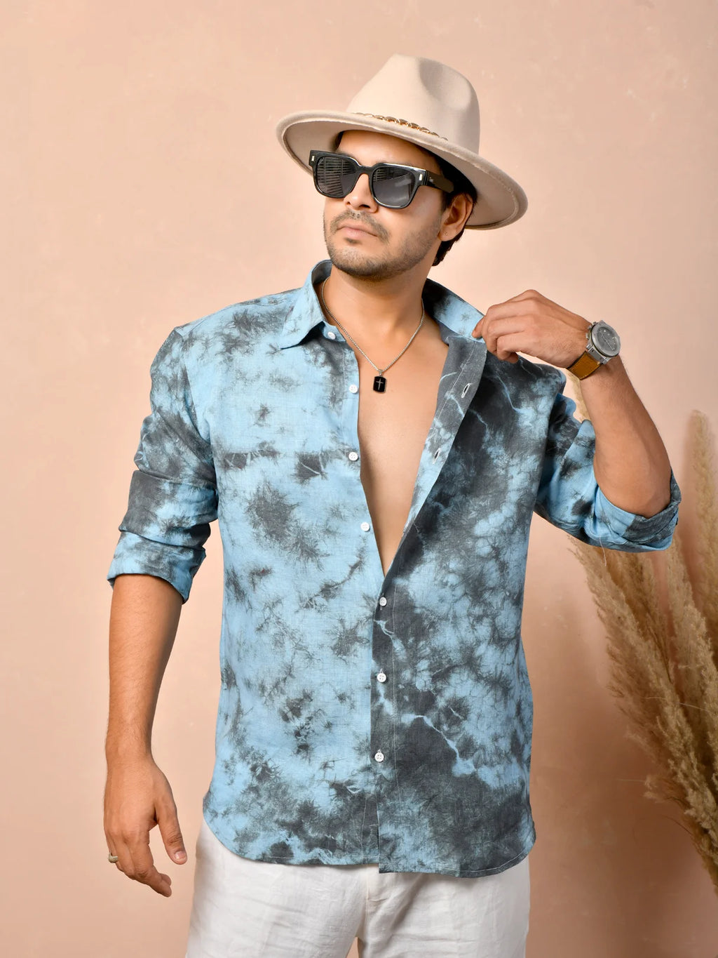Tie & Dye Dusty Sky Blue Pure Linen Shirt