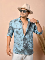 Tie & Dye Dusty Sky Blue Pure Linen Shirt