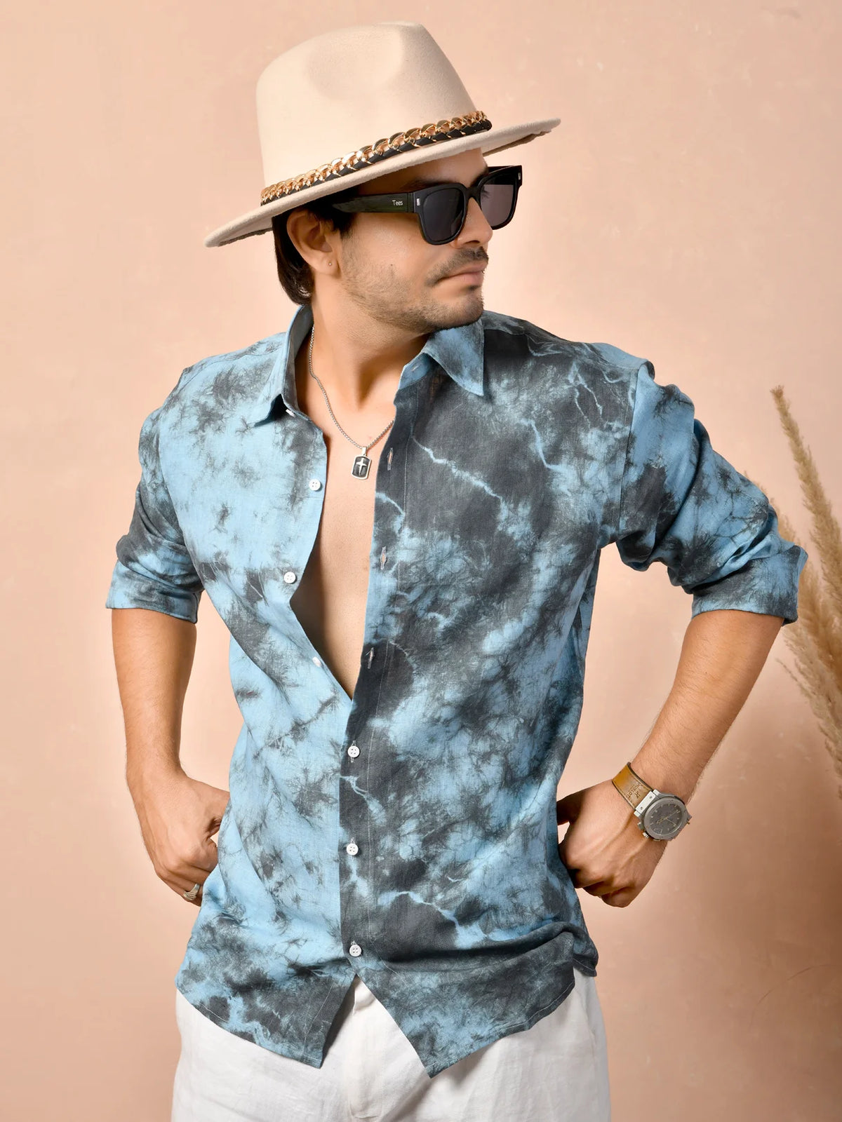 Tie & Dye Dusty Sky Blue Pure Linen Shirt