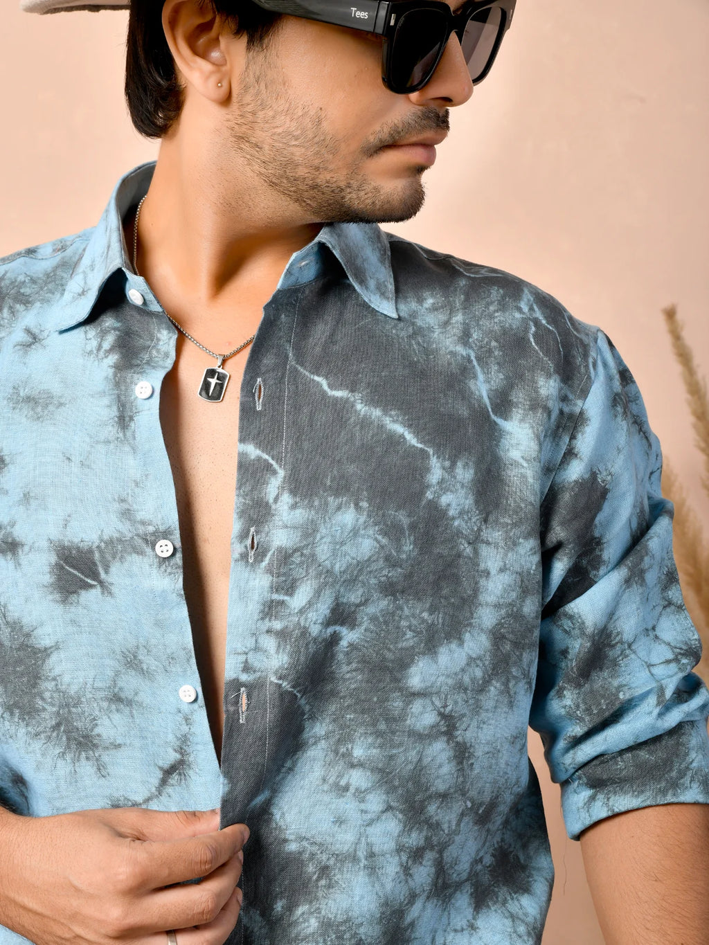 Tie & Dye Dusty Sky Blue Pure Linen Shirt