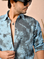 Tie & Dye Dusty Sky Blue Pure Linen Shirt