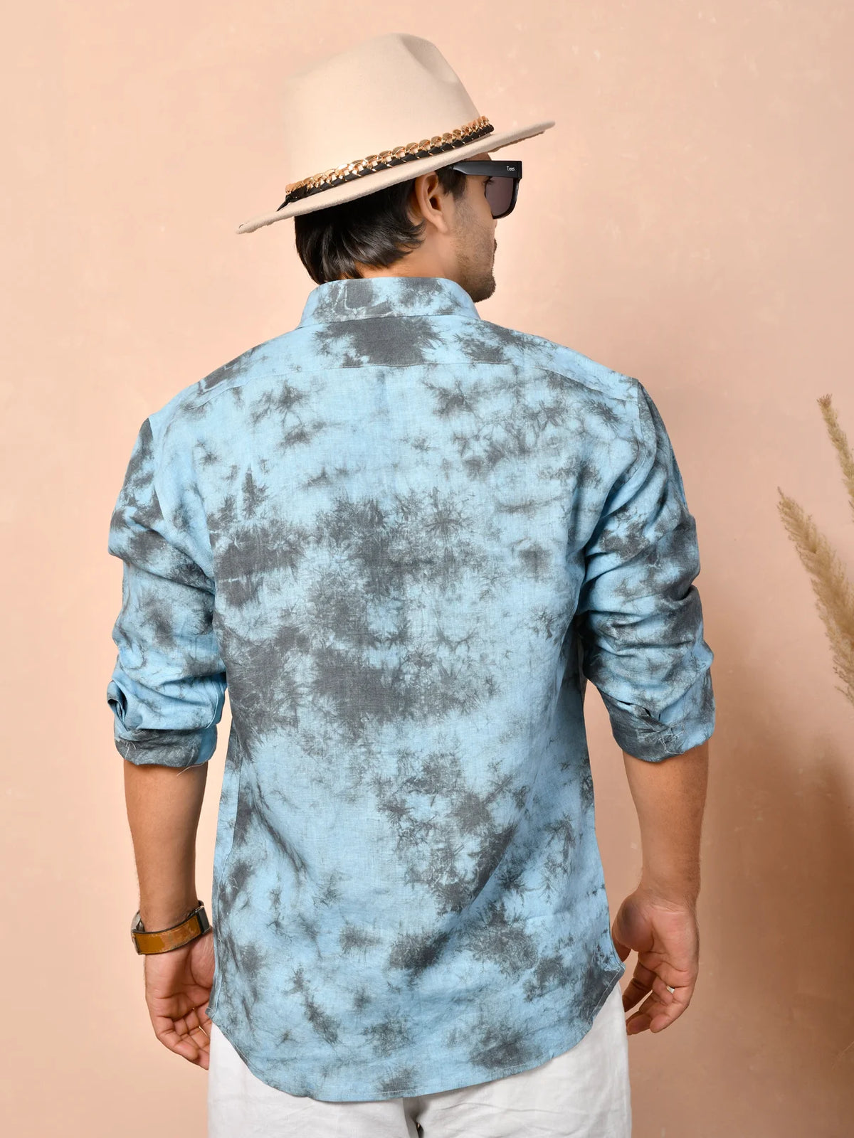 Tie & Dye Dusty Sky Blue Pure Linen Shirt