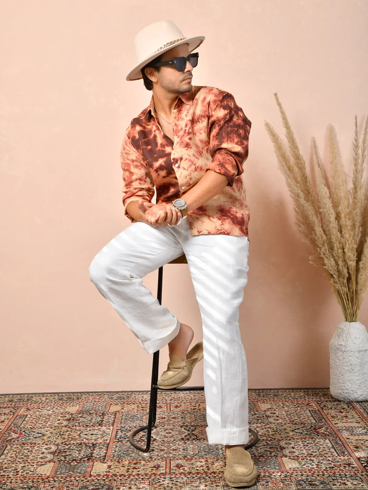 Tie & Dye Dusty Terracotta Pure Linen Shirt